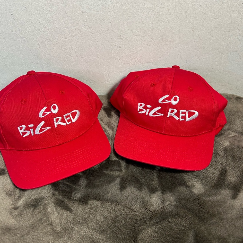 🔥 Go Big Red! Set of 2 Adjustable Red Hats – Nebraska, Cornell, WKU, Arkansas S